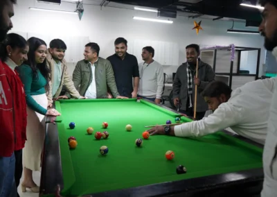 Team playing games during Christmas